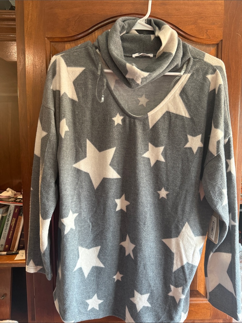 Gray Star Print Funnel Neck Sweater - Women's Cozy Crew